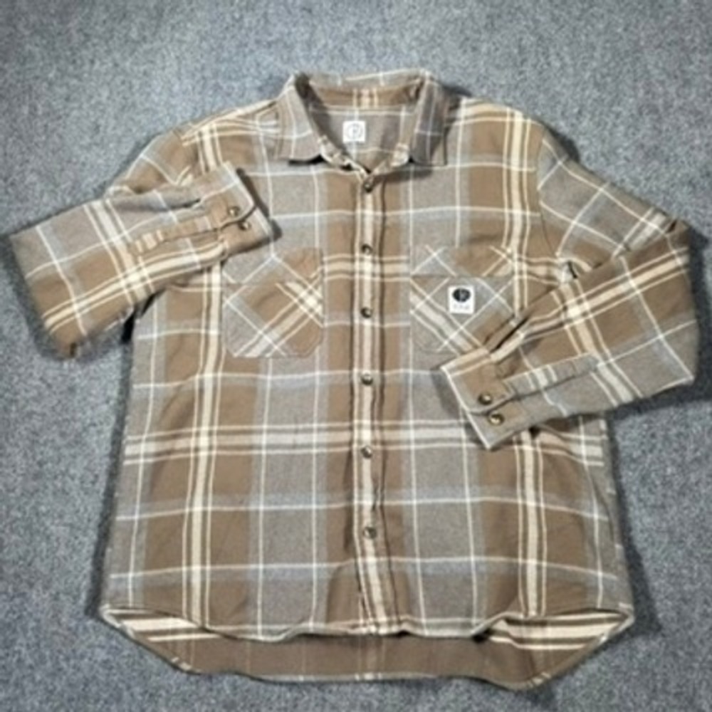 Polar Skate Co Flannel Shirt Mens L Brown Plaid Long Sleeve Shacket Shirt-Jac